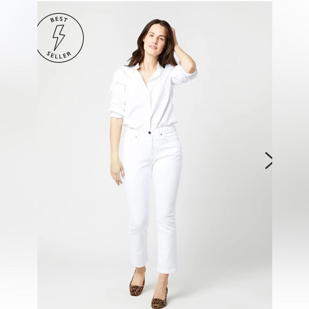 ANN MASHBURN Flare Cropped 5-Pocket Jean White Stretch Denim Sz 26